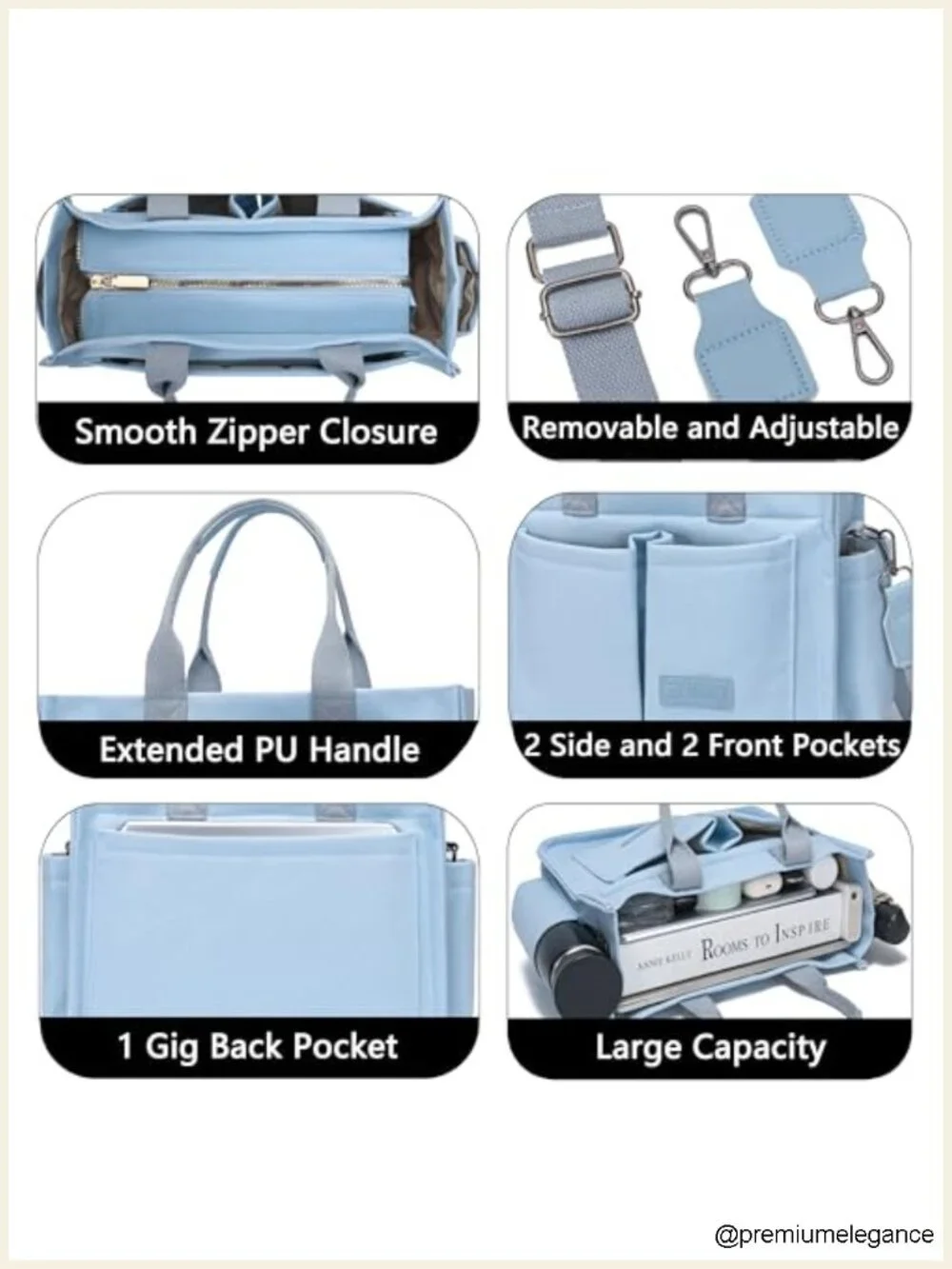 Canvas Tote Bag with Laptop Compartment, Crossbody Strap, Large Handbag for